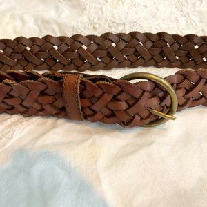 Hollister Brown Leather Woven Belt Size XL